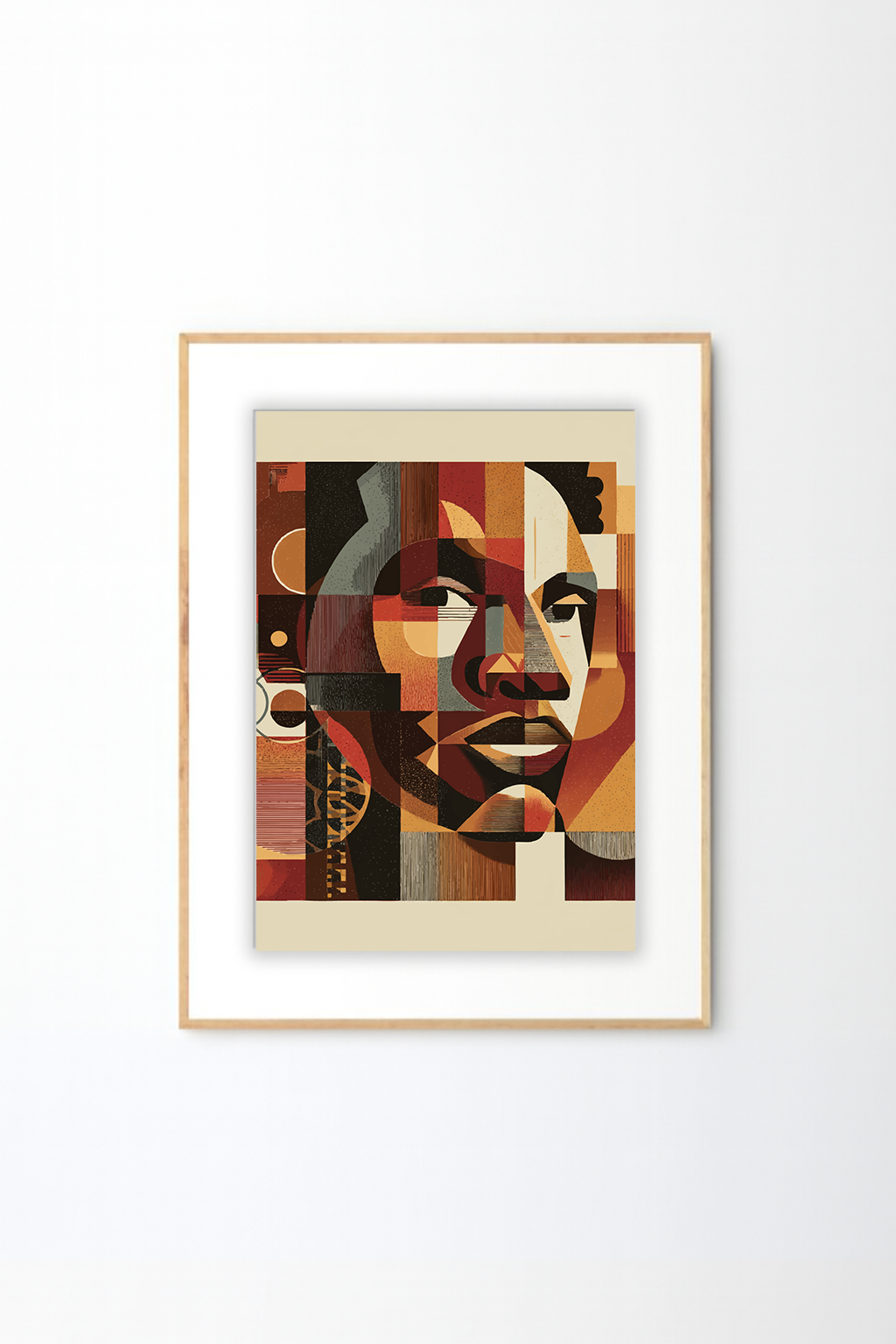 Afro Geometric Portrait Wall Art – African Inspired Abstract Face Modern Wall Decor