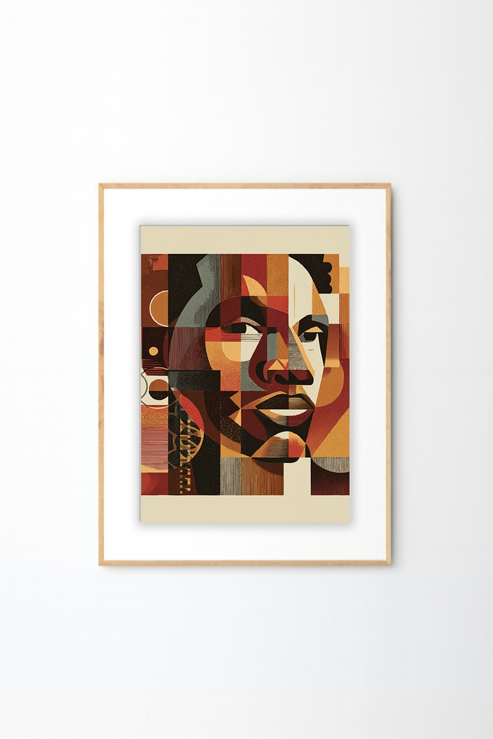 Afro Geometric Portrait Wall Art – African Inspired Abstract Face Modern Wall Decor