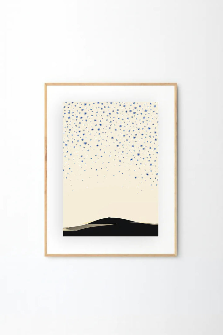 Minimal Night Sky Wall Art Print – Modern Starry Landscape Illustration