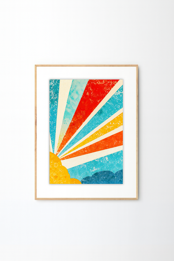 Funhaus Sunrise Rays Abstract Wall Art – Playful Retro Geometric Print
