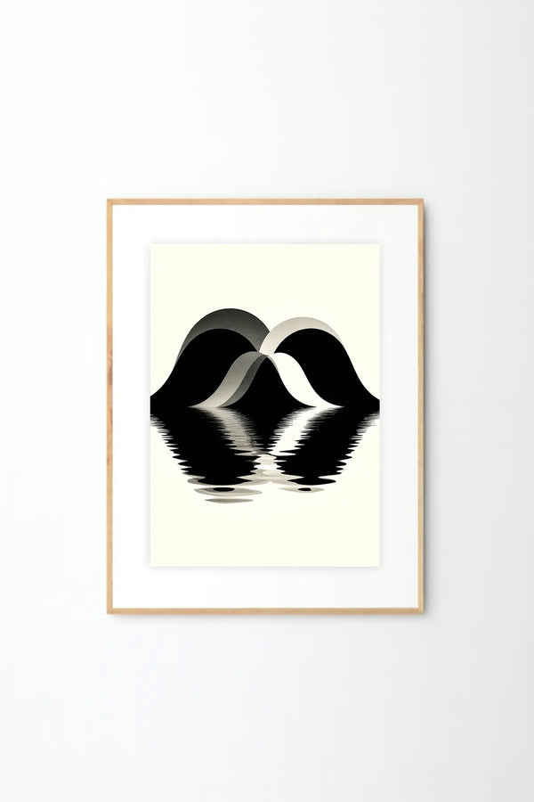 Abstract Mountain Reflection Wall Art – Minimal Modern Black & White Print