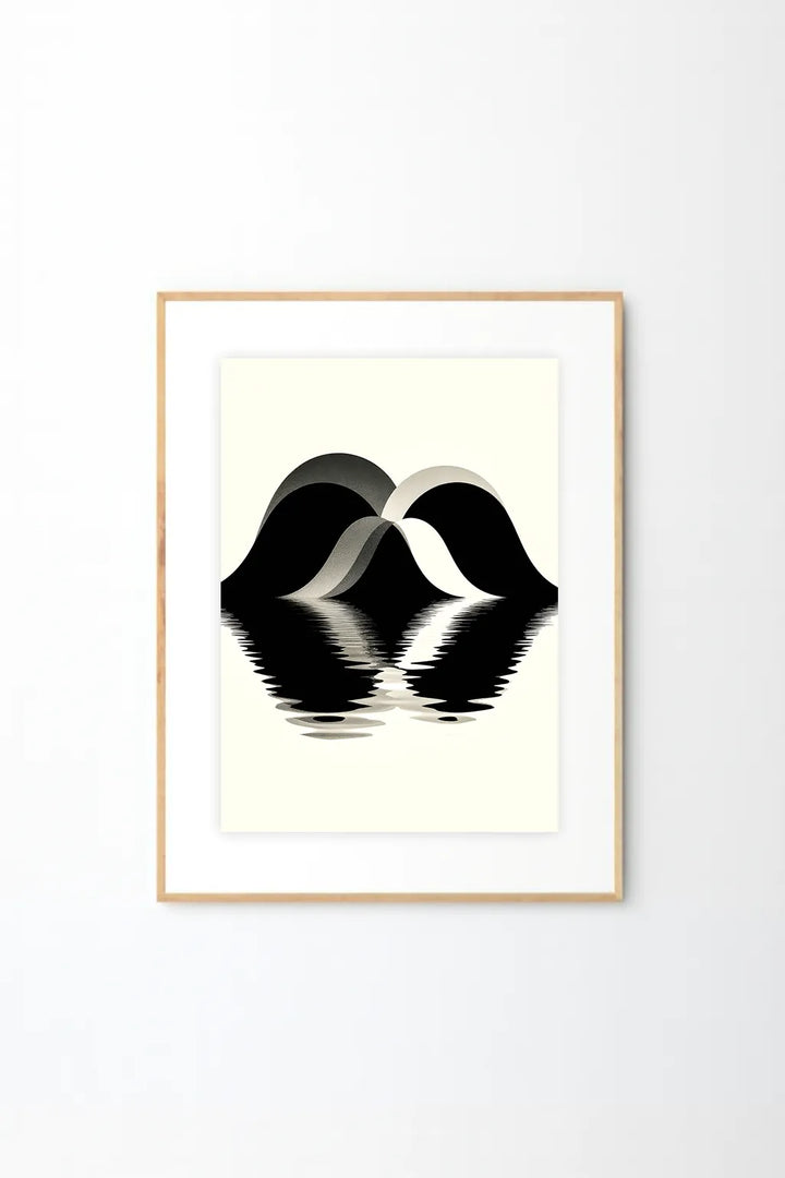Abstract Mountain Reflection Wall Art – Minimal Modern Black & White Print