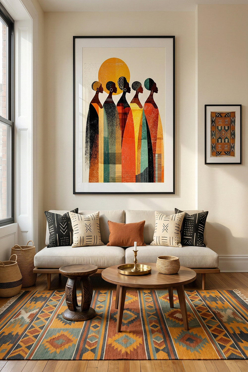 Afro-Bohemian Sisterhood Wall Art | Earth Tone African Abstract Print for Boho Home Decor