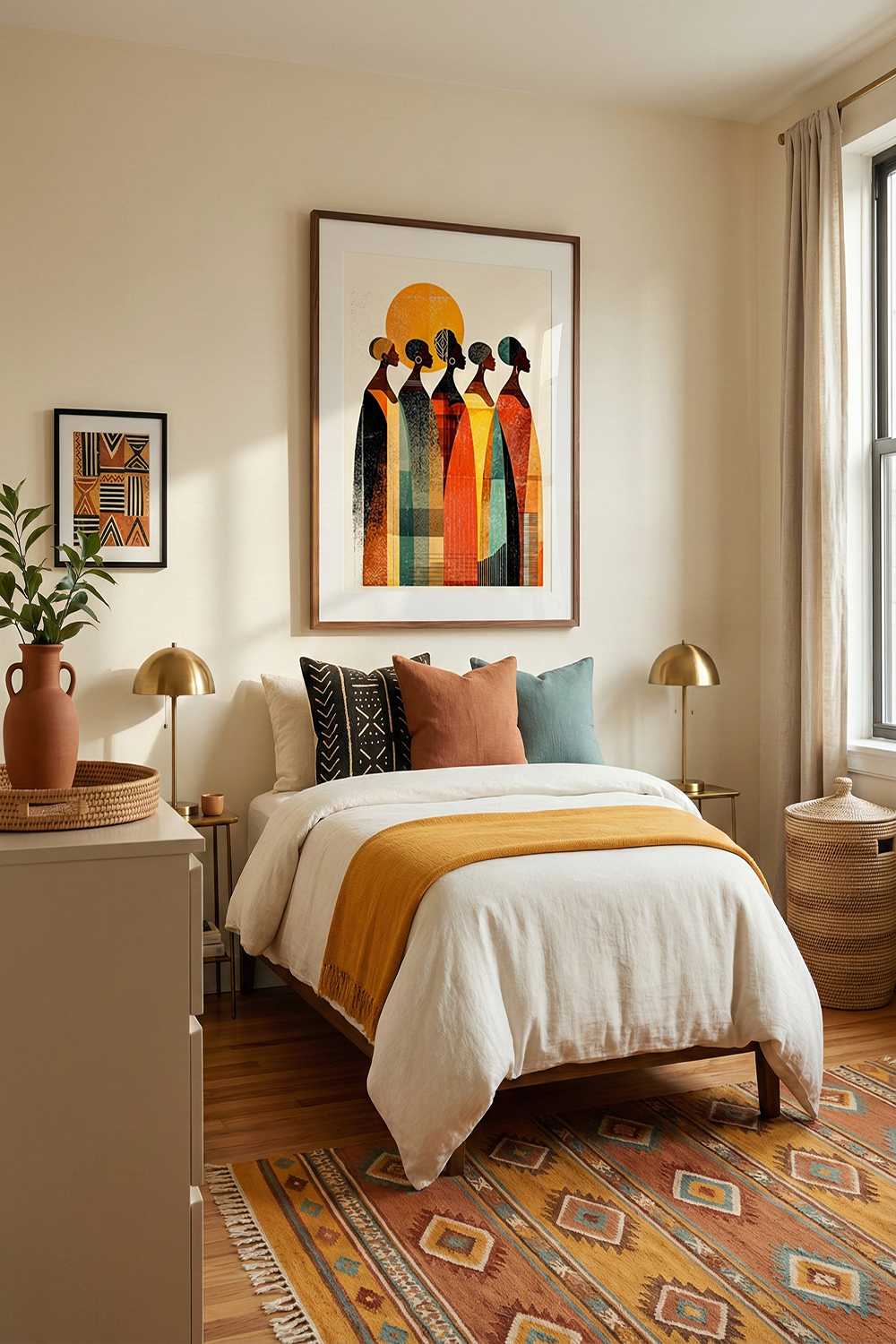 Afro-Bohemian Sisterhood Wall Art | Earth Tone African Abstract Print for Boho Home Decor