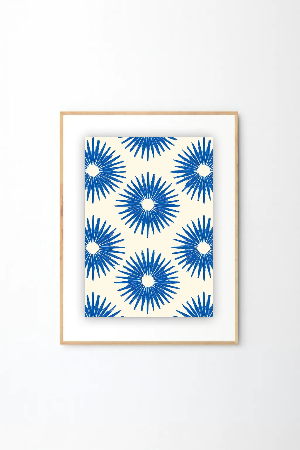 Blue Floral Burst Pattern Art Print – Modern Botanical Wall Art