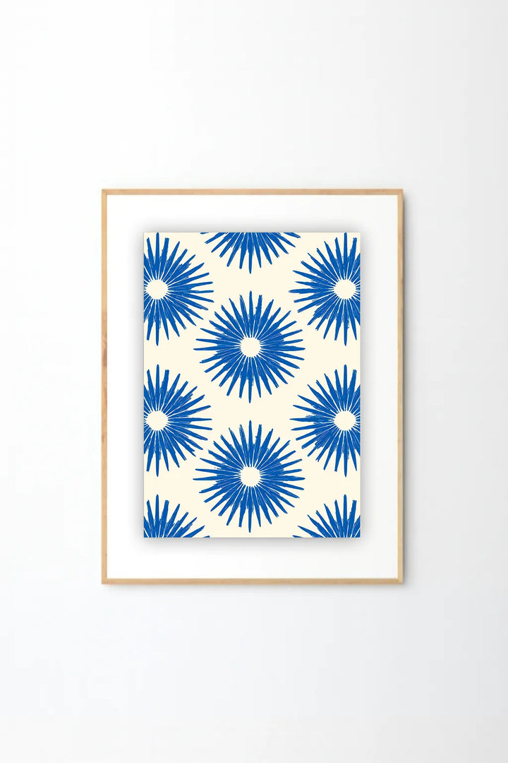 Blue Floral Burst Pattern Art Print – Modern Botanical Wall Art