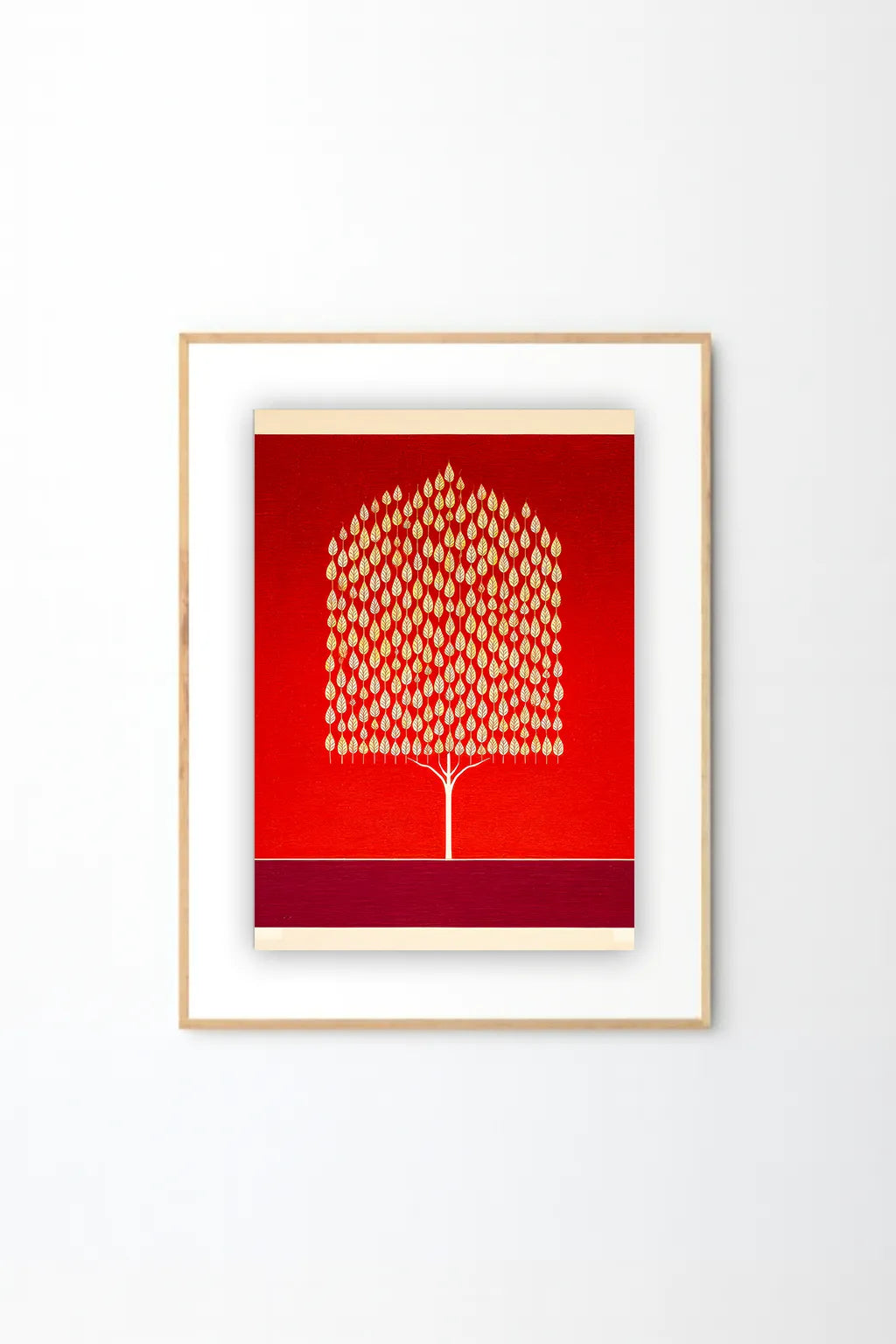 Golden Tree on Red Canvas Art Print – Elegant Minimal Botanical Wall Art