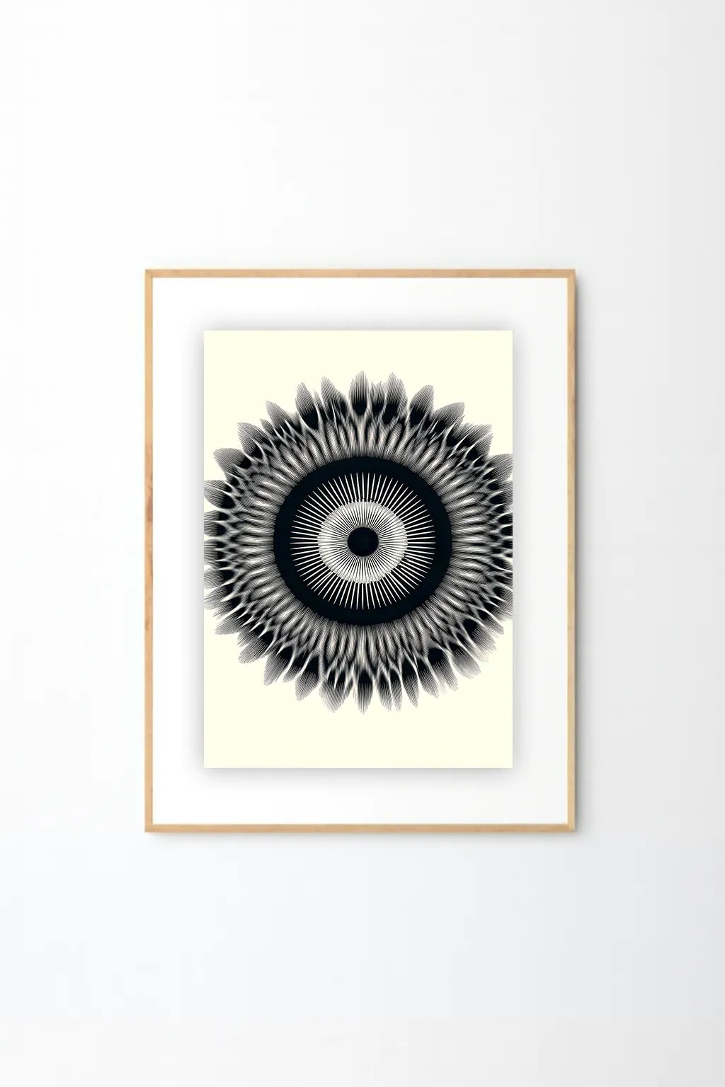Abstract Radiant Eye Art Print – Modern Black & White Geometric Wall Art