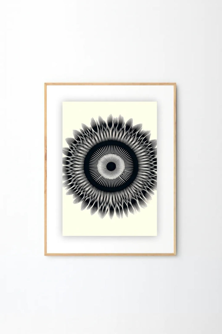 Abstract Radiant Eye Art Print – Modern Black & White Geometric Wall Art