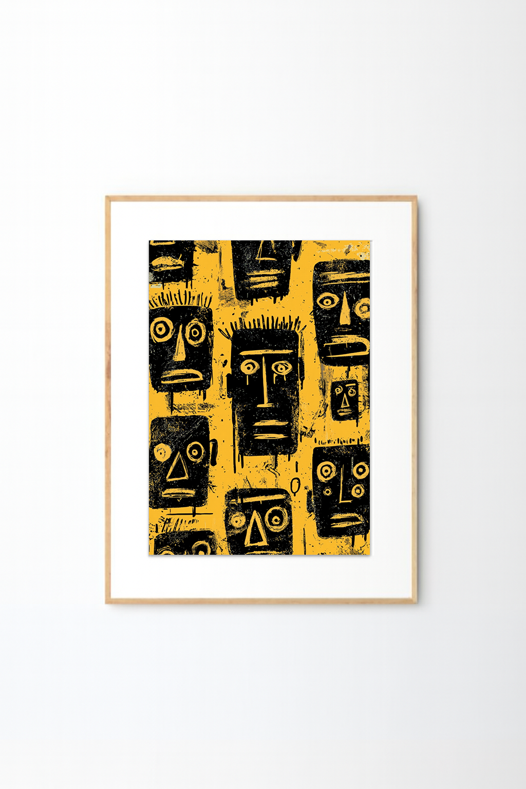 Afro Urban Mask Art Print – Bold Yellow & Black Abstract Wall Decor