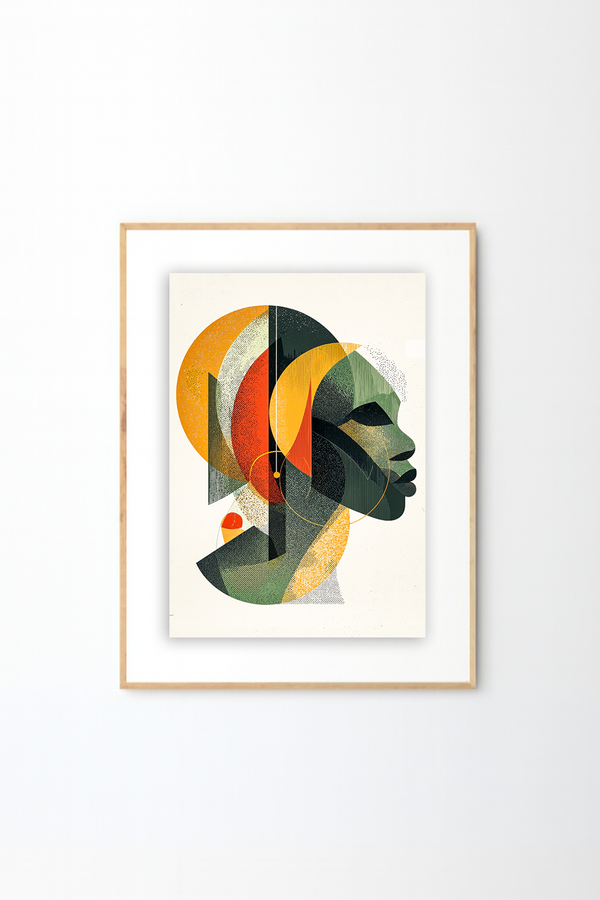 Afro Abstract Portrait Wall Art – Modern Afrocentric Geometric Face Print