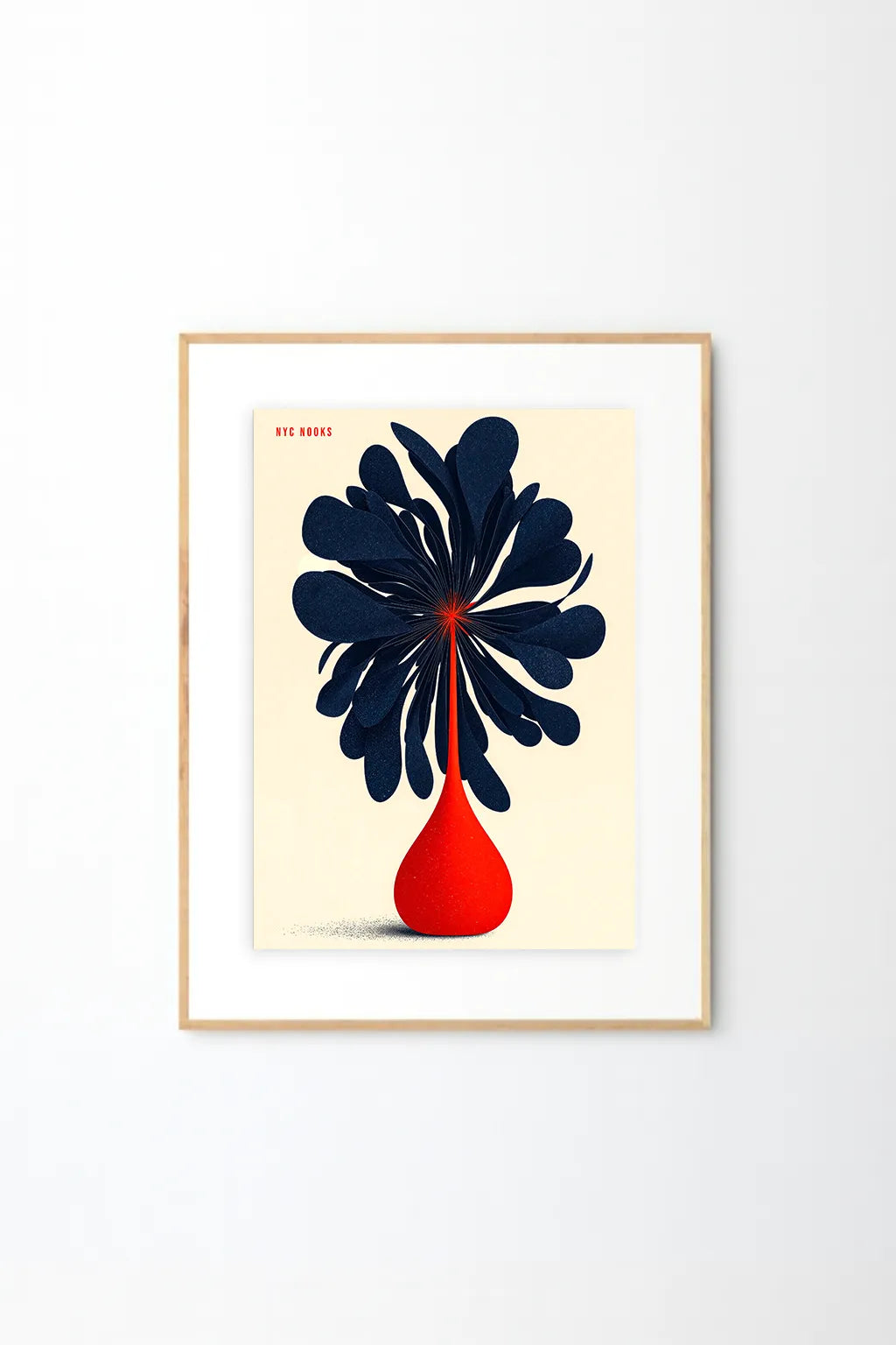 Midnight Bloom in Red Vase – Modern Abstract Floral Wall Art Print