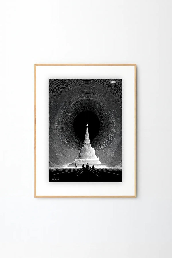 Sacred Himalayan Stupa – Minimalist Black & White Wall Art
