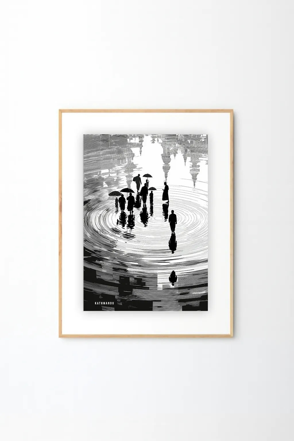 Himalayan Reflections Art Print – Black & White Urban Silhouette Illustration