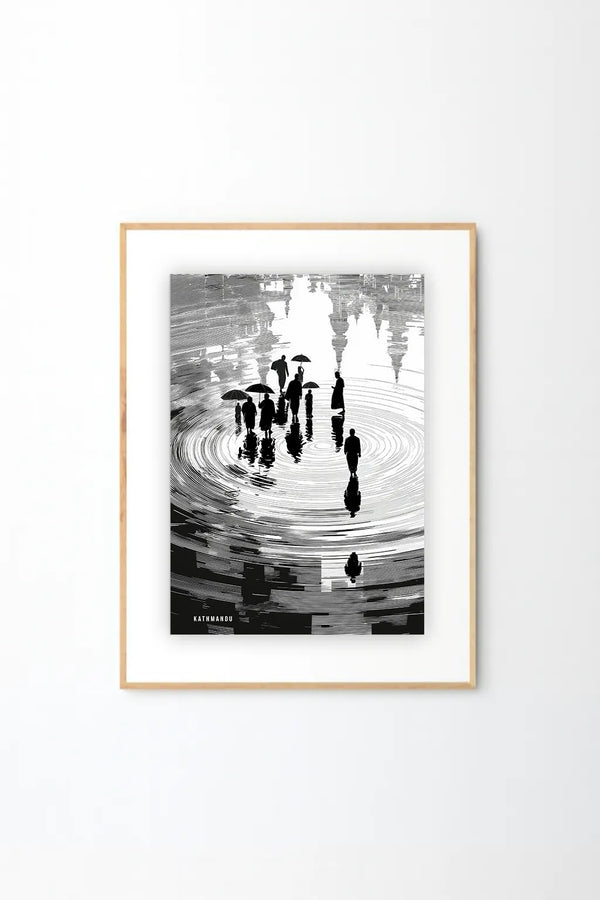 Himalayan Reflections Art Print – Black & White Urban Silhouette Illustration
