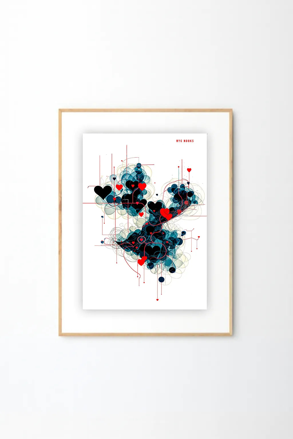 Modern Heart Geometry Art Print – Abstract Love Illustration in Red & Blue