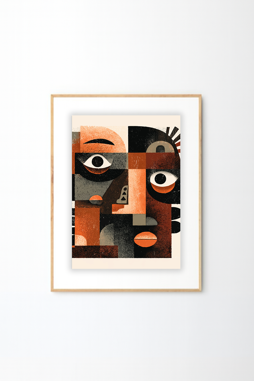 Afro Abstract Face Wall Art Print – Modern African Inspired Geometric Portrait Poster