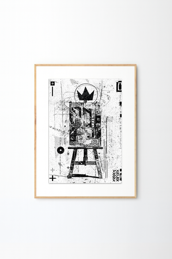 Afro Street Art Crown Wall Art – Black and White Urban Afrocentric Print