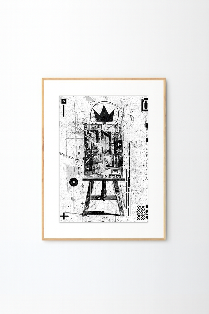 Afro Street Art Crown Wall Art – Black and White Urban Afrocentric Print