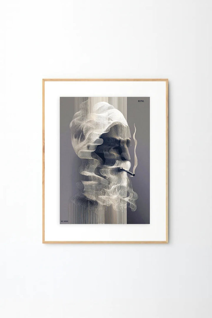 Smoky Sage Portrait – Monochrome Abstract Face Wall Art Print (Nepal)