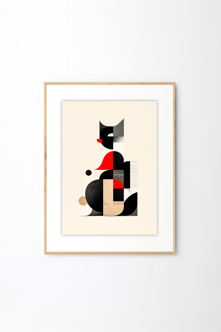 Funhaus Abstract Cat Wall Art | Playful Modern Geometric Animal Print