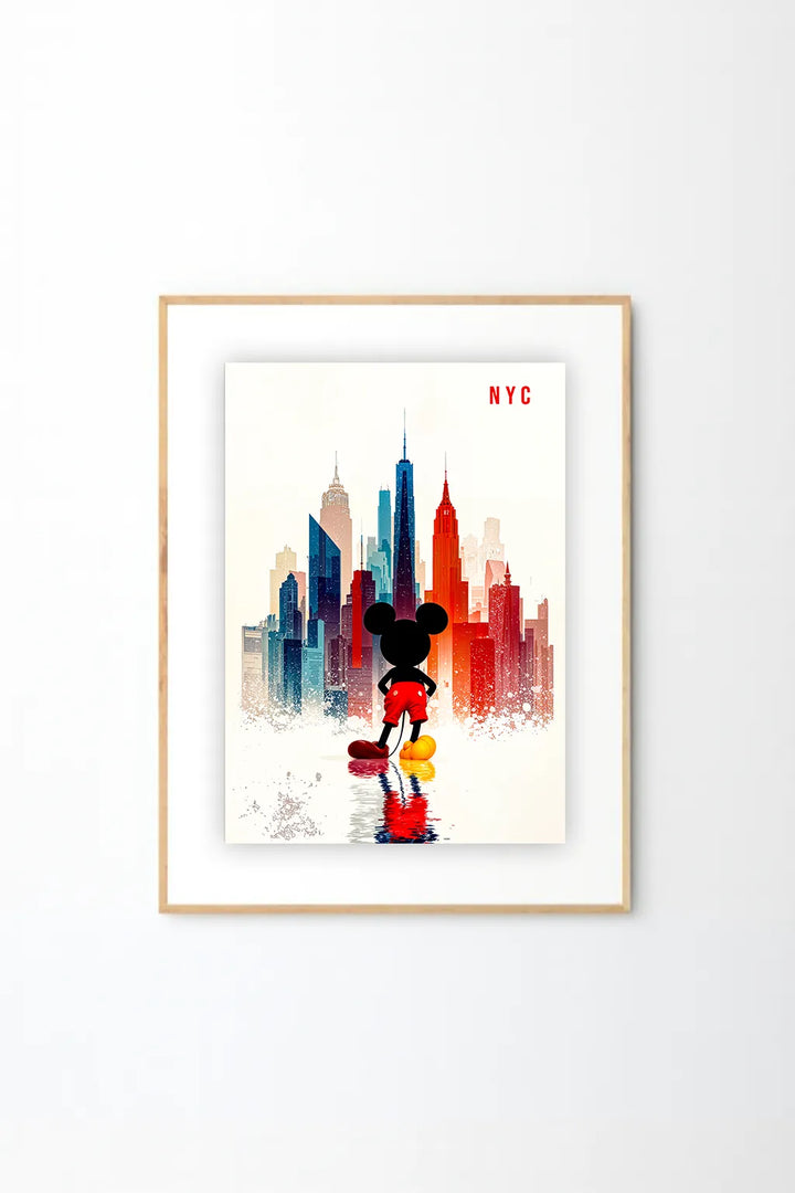 Cartoon Mouse Silhouette in NYC Art Print – Colorful Modern Cityscape Illustration