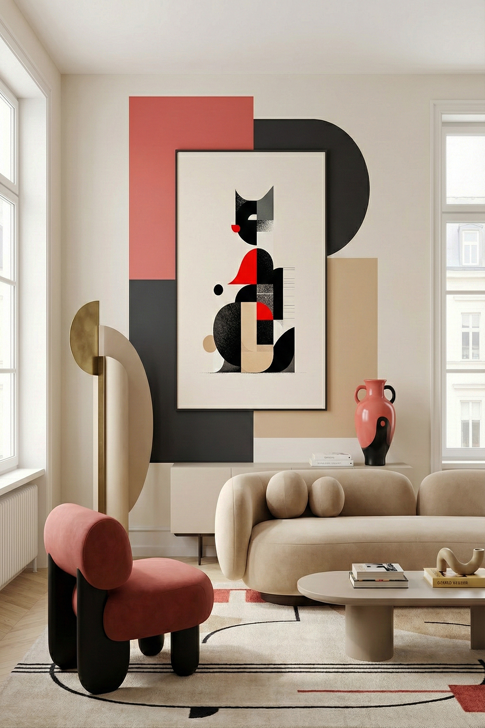 Funhaus Abstract Cat Wall Art | Playful Modern Geometric Animal Print