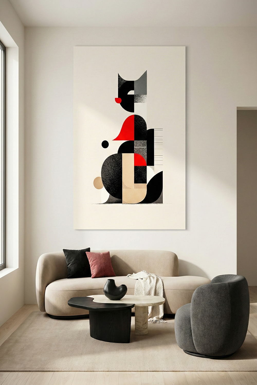 Funhaus Abstract Cat Wall Art | Playful Modern Geometric Animal Print