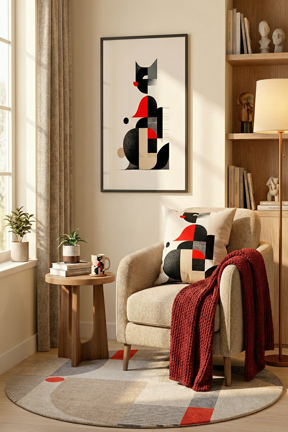 Funhaus Abstract Cat Wall Art | Playful Modern Geometric Animal Print