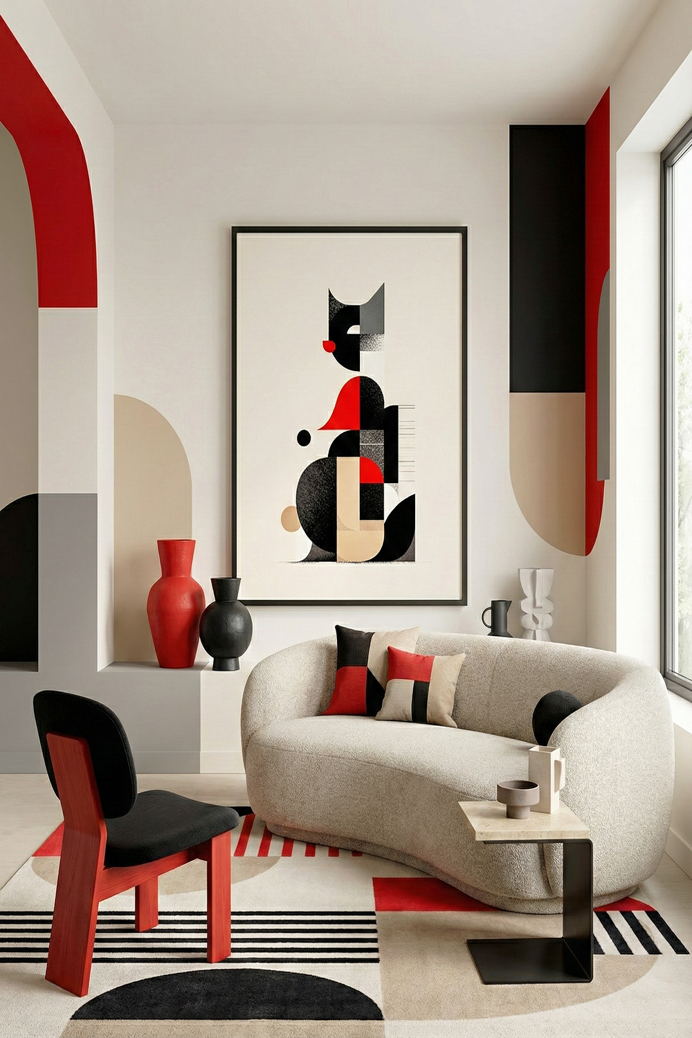 Funhaus Abstract Cat Wall Art | Playful Modern Geometric Animal Print