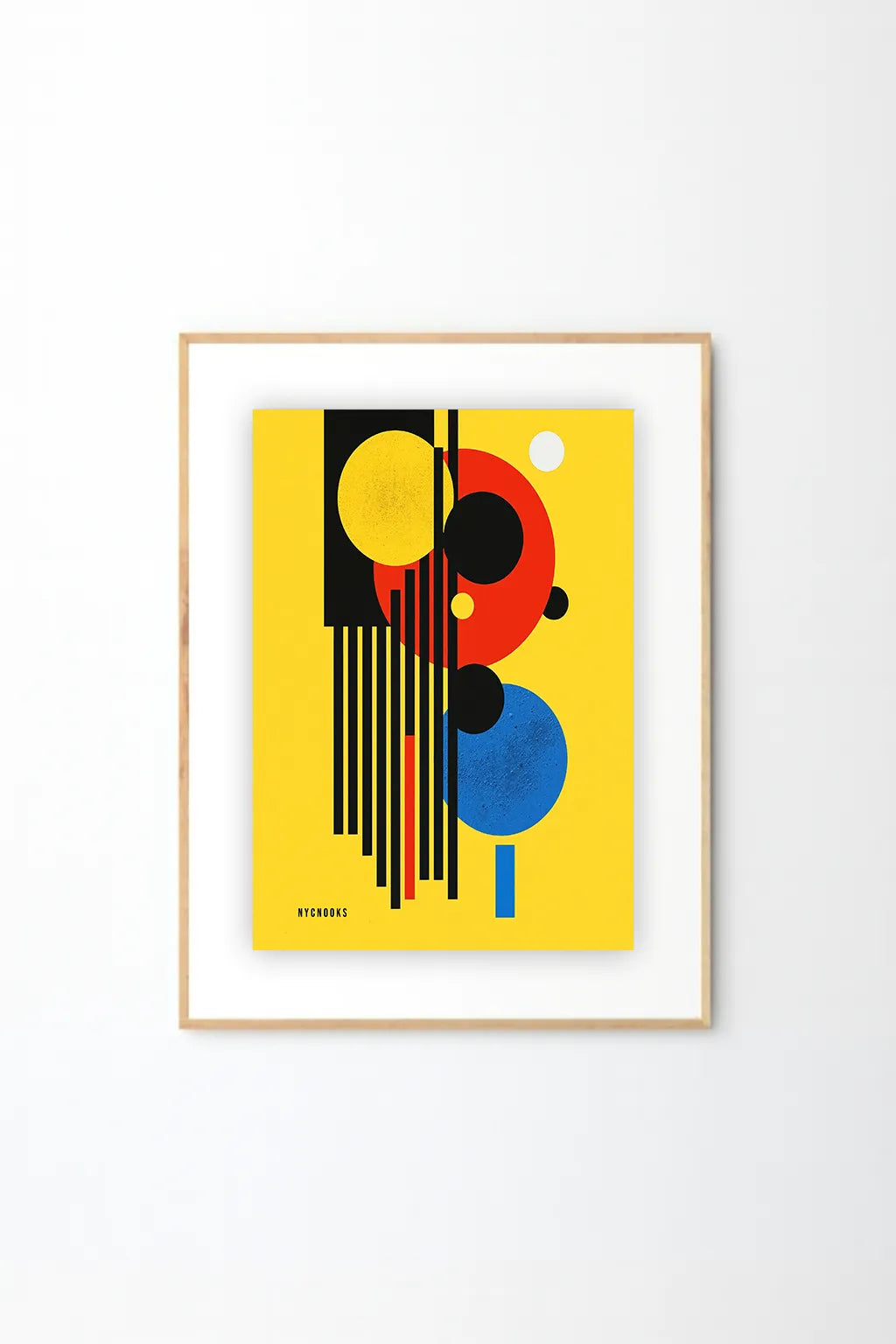 Modern Geometric Abstract Art Print – Bold Bauhaus-Inspired Shapes in Yellow, Red & Blue