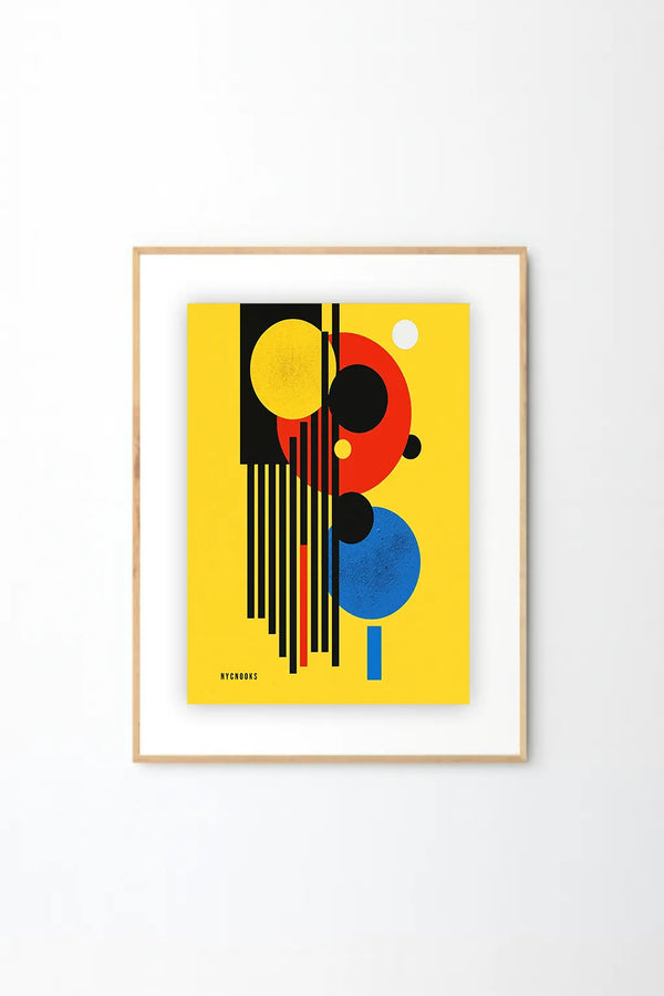Modern Geometric Abstract Art Print – Bold Bauhaus-Inspired Shapes in Yellow, Red & Blue