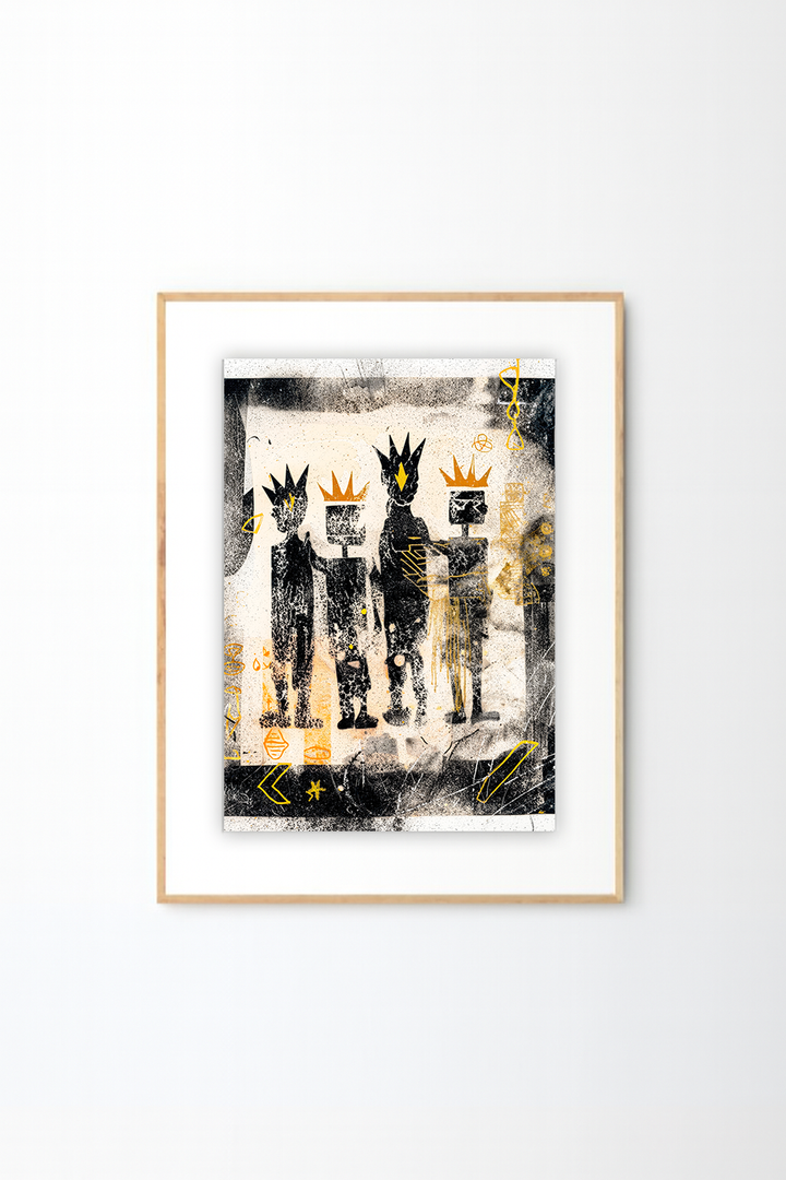 African Contemporary Art Print - Four Figures with Crowns
