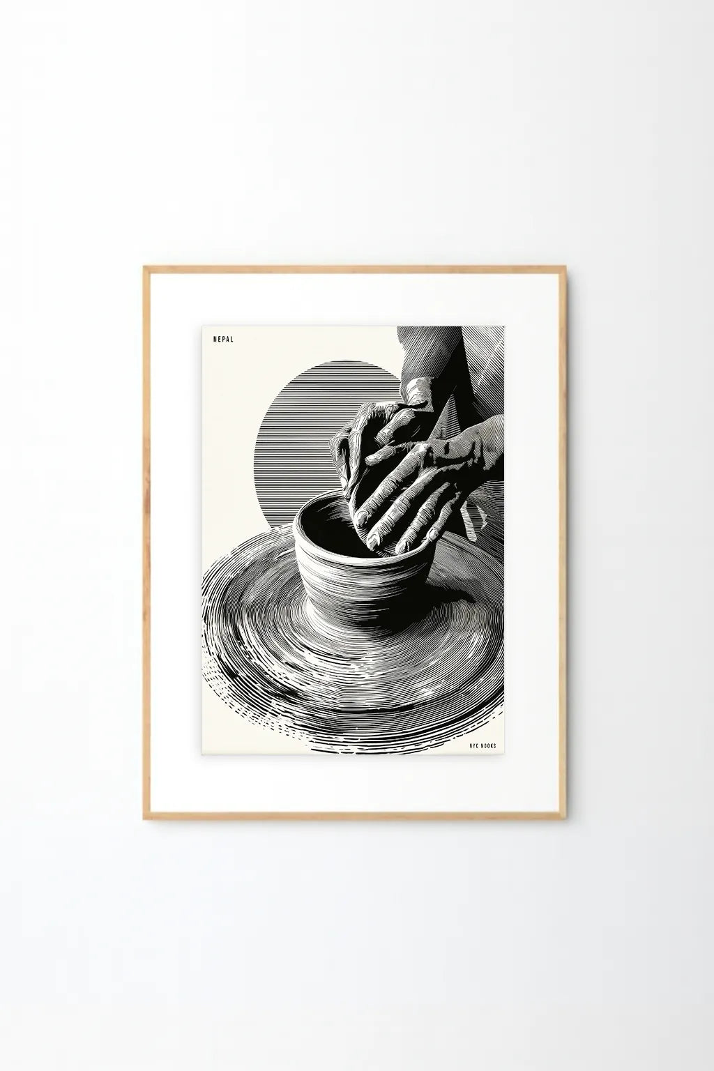 Nepal Pottery Craft – Monochrome Artisan Hands Wall Art Print
