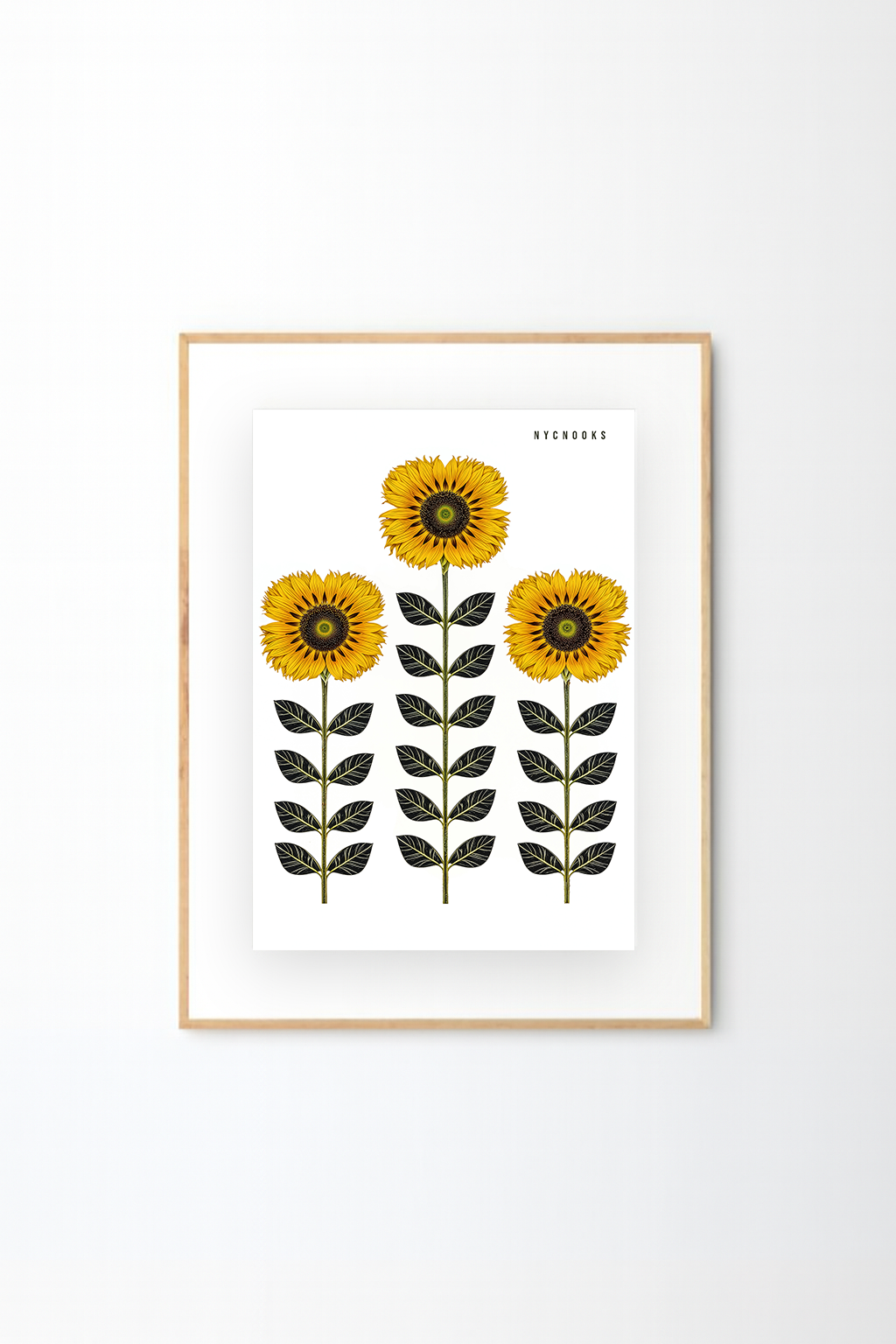 Three Sunflowers Botanical Art Print – Modern Floral Wall Decor, Minimalist Nature Illustration