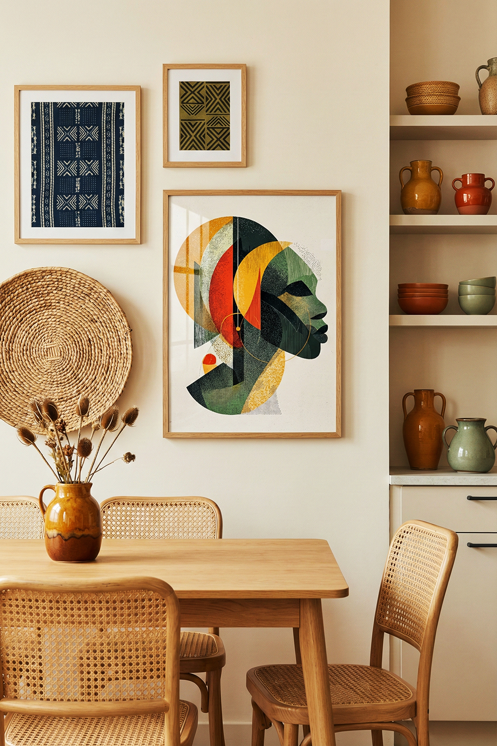 Afro Abstract Portrait Wall Art – Modern Afrocentric Geometric Face Print