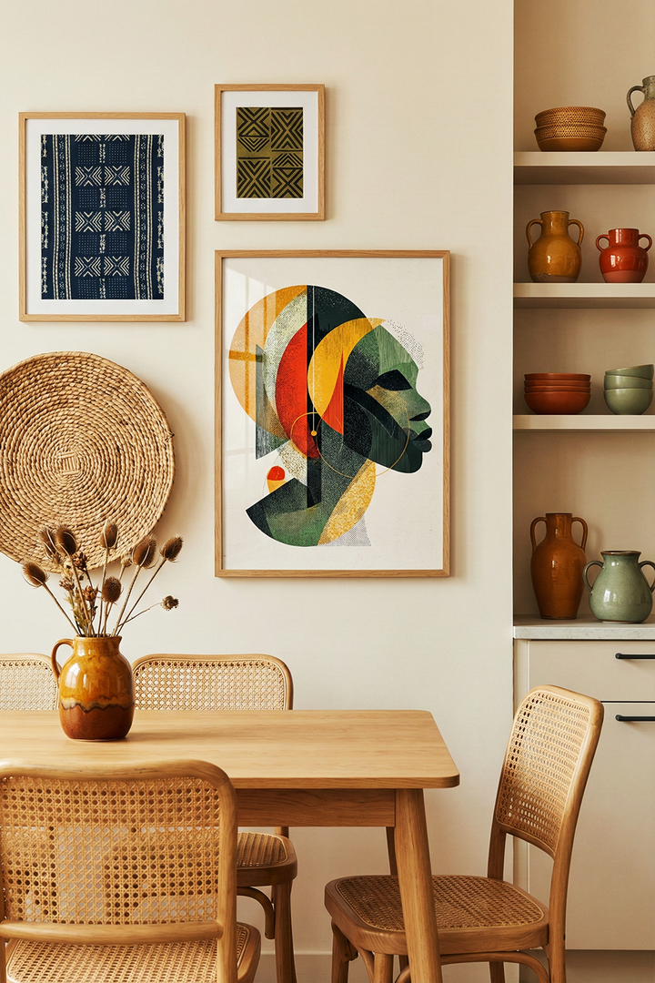 Afro Abstract Portrait Wall Art – Modern Afrocentric Geometric Face Print
