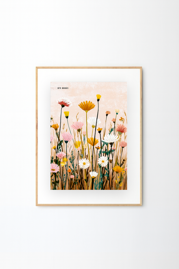 Wildflower Meadow Art Print – Pastel Botanical Wall Decor, Modern Floral Illustration