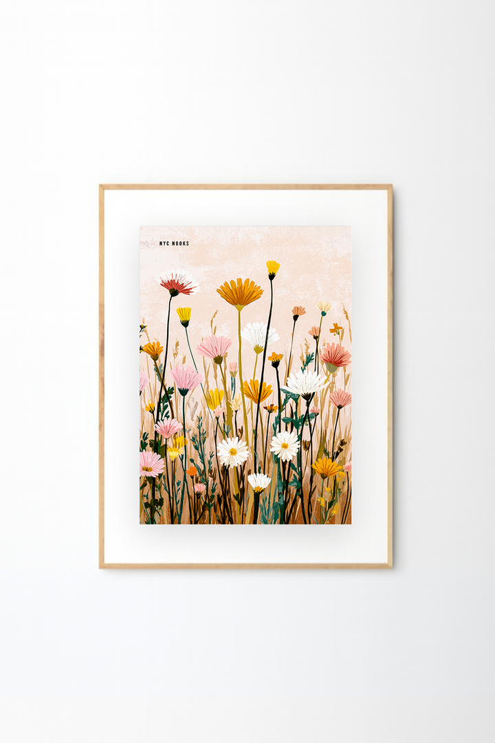 Wildflower Meadow Art Print – Pastel Botanical Wall Decor, Modern Floral Illustration