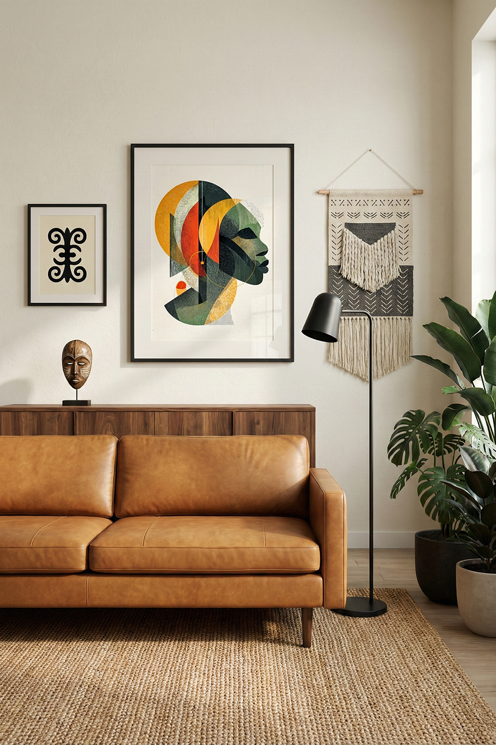 Afro Abstract Portrait Wall Art – Modern Afrocentric Geometric Face Print