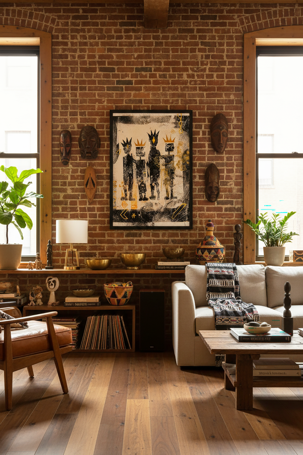 African Contemporary Art Print - Four Figures with Crowns