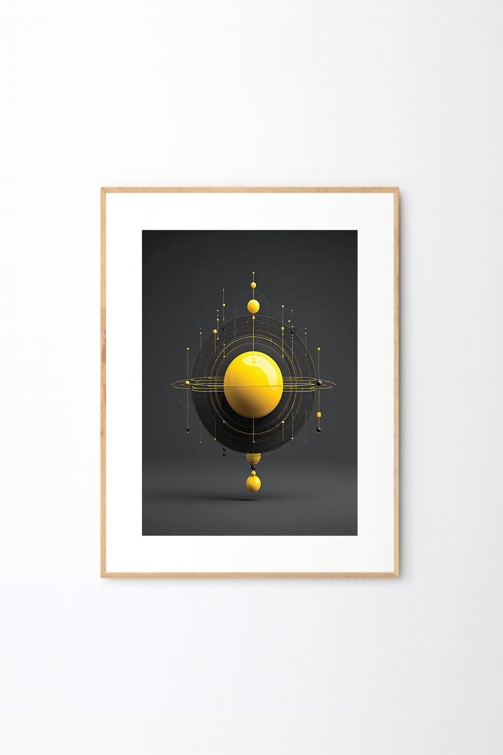 Abstract Golden Orbit Wall Art – Modern Futuristic Geometric Sphere Print