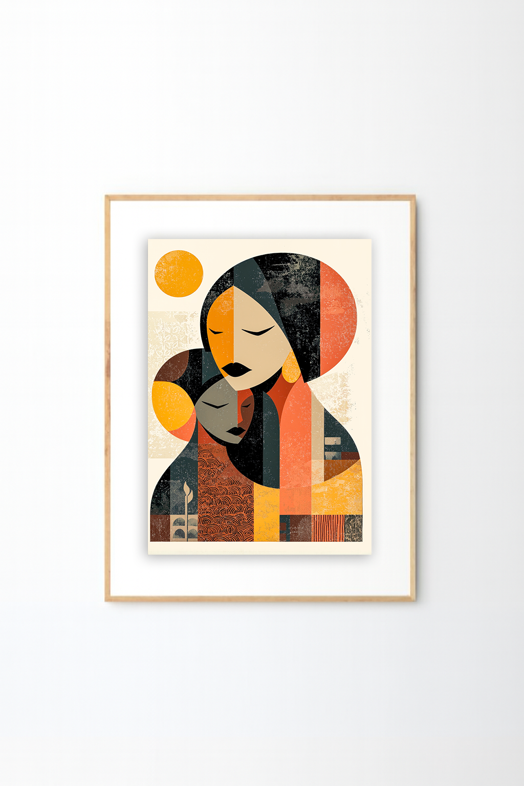 Afro Mother & Child Wall Art – Modern Afro Abstract Canvas Print