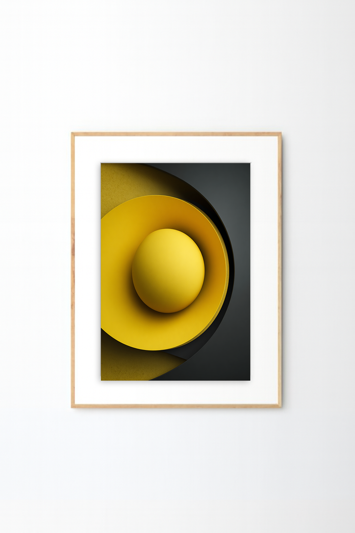 Golden Orbit Abstract Wall Art – Modern Minimal Yellow Geometric Print