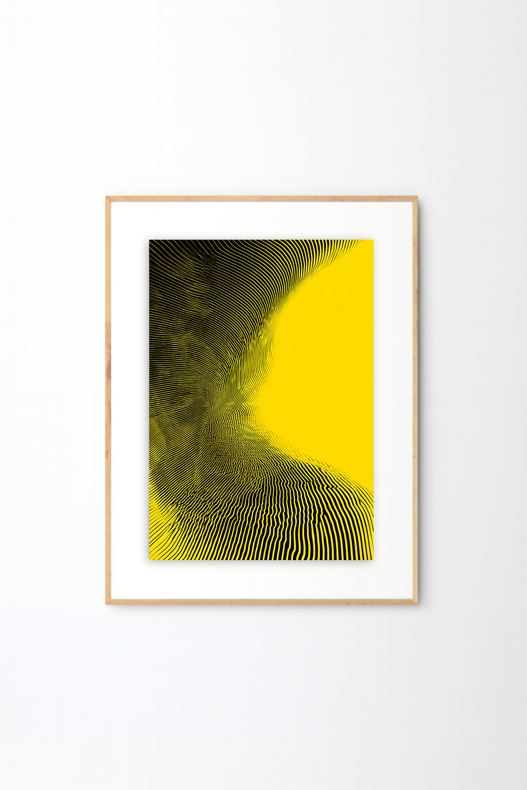 Yellow Wave Abstract Wall Art – Modern Black Line Optical Print