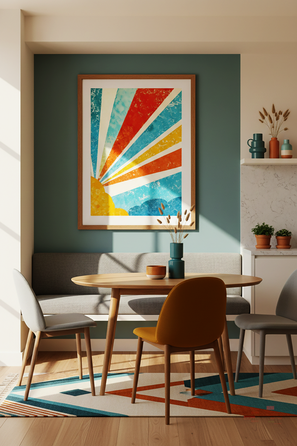 Funhaus Sunrise Rays Abstract Wall Art – Playful Retro Geometric Print