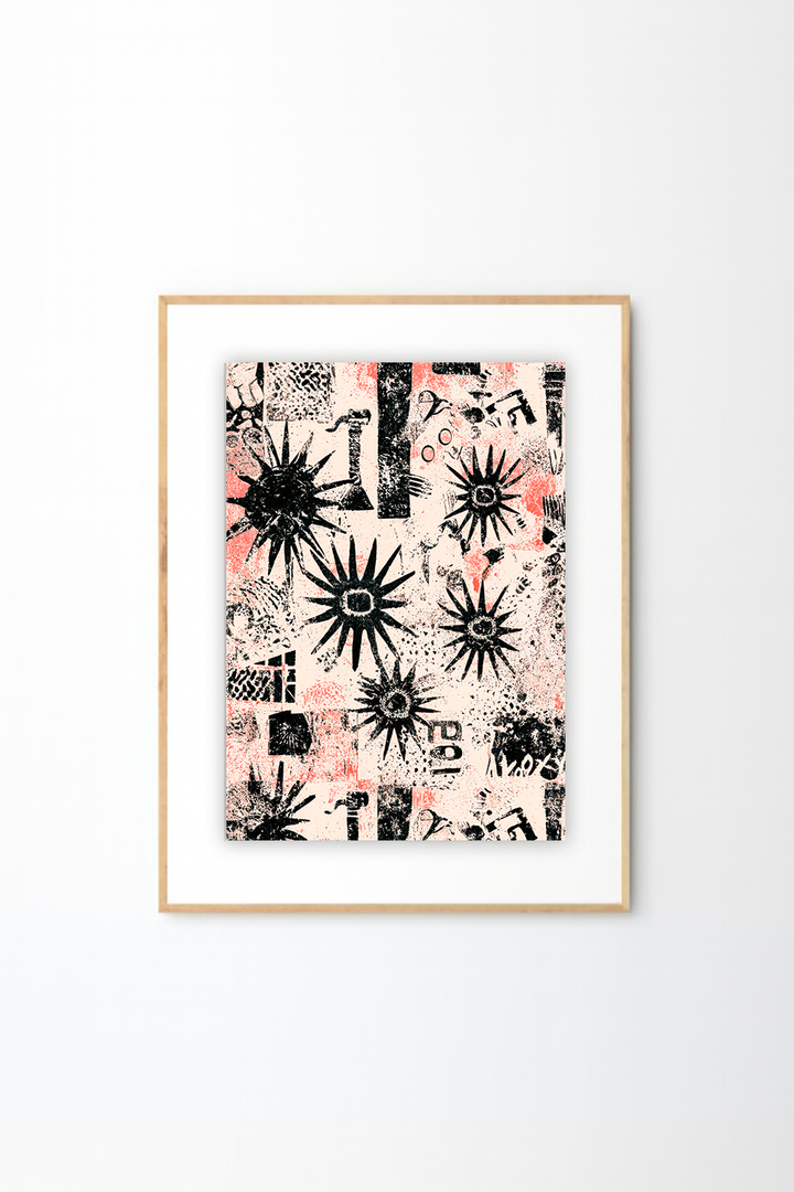 African Abstract Pattern Art - Black Stars on Blush