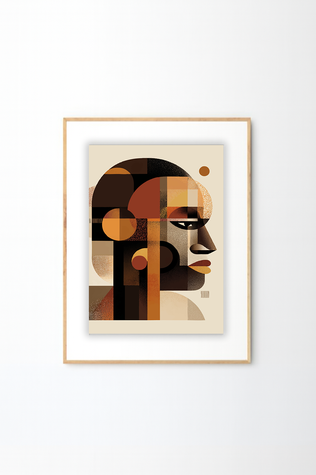 Afro Geometric Portrait Wall Art – African Inspired Abstract Face Modern Wall Decor