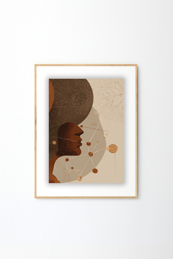 Afro Abstract Portrait Wall Art – African Inspired Minimal Line & Texture Decor
