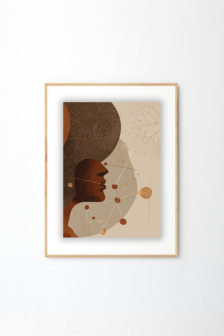 Afro Abstract Portrait Wall Art – African Inspired Minimal Line & Texture Decor